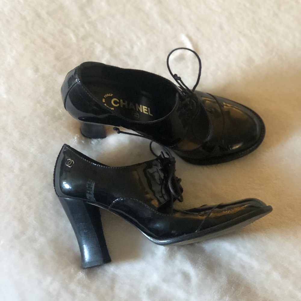 Chanel Black Leather Heels Size 5 LOWEST PRICE